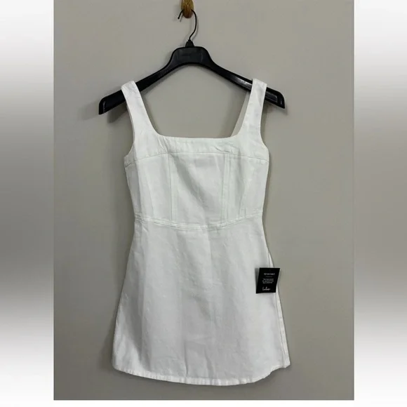 Lulus  Ivory Denim Corset Seam Mini Dress size Small NWT - Picture 4 of 9